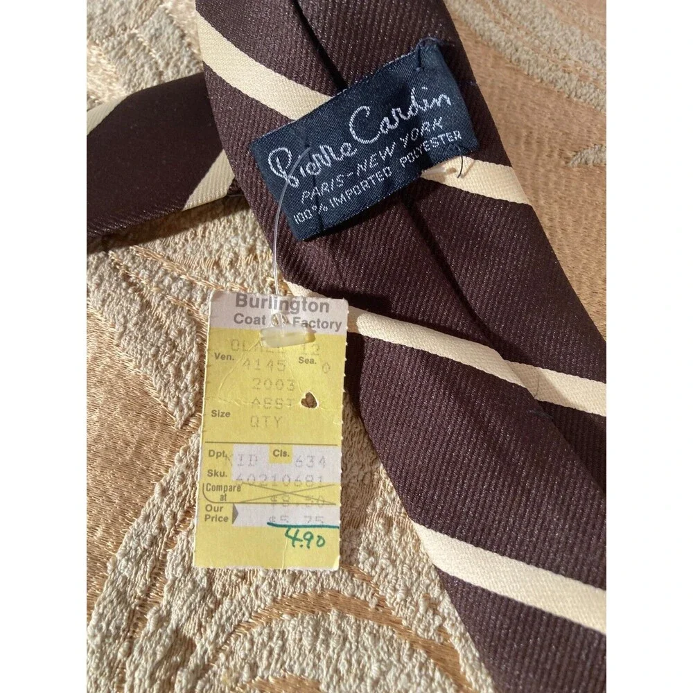 Vintage 70s Necktie 1970s Pierre Cardin Brown Stripe Retro Classic Short Tie